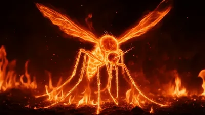 Fiery Mosquito Standing Amidst Blazing Flames