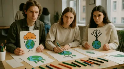 Three Young Adults Drawing Environmental Awareness Posters Together
