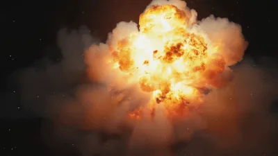 Massive Fiery Explosion Expanding In Dark Space
