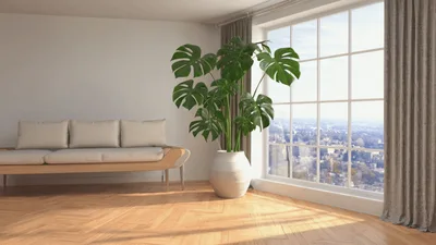 Modern Living Room Interior With Monstera Plant