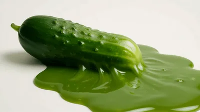 Melting Cucumber Dissolving Into Green Liquid