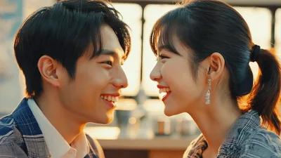 Young Couple Gazing Lovingly At Each Other During Sunset
