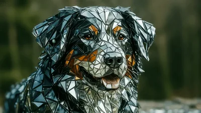 Mirror Mosaic Bernese Mountain Dog Sculpture Portrait