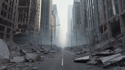 Desolate Post Apocalyptic City Street With Debris