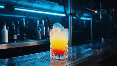 Colorful Tequila Sunrise Cocktail On A Bar Counter