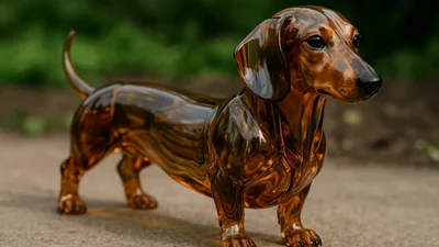 Amber Glass Dachshund Figurine Standing Outdoors