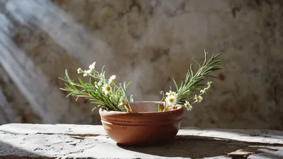 Steaming Herbal Infusion In A Rustic Clay Bowl