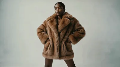 Fashion Model Posing In A Luxurious Brown Fur Coat