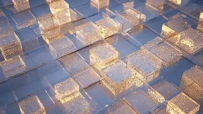 Abstract 3D Animation Of Glowing Glass Cubes