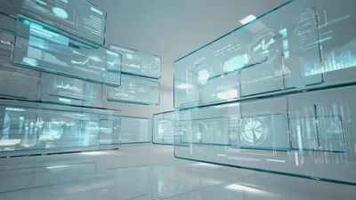 Futuristic Digital Data Interface With Floating Glass Panels