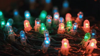 Colorful LED Christmas String Lights Blinking In Dark