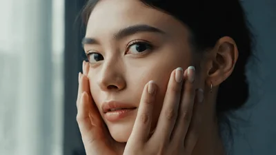 Young Asian Woman Touching Her Face Gently