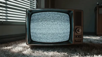 Vintage Television Displaying Static Noise In A Living Room