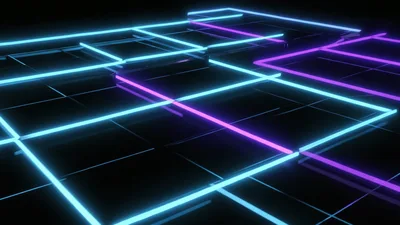 Neon Glowing Grid Lines Moving On Dark Background