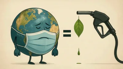 Animated Earth Character Holding A Leaf Under Fuel Nozzle