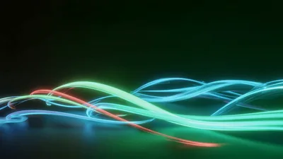 Abstract Glowing Neon Light Trails Moving Over Dark Surface