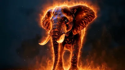 Majestic Elephant Made Of Fire Walking Forward