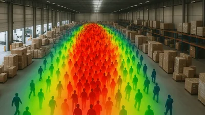 Heat Map Overlay Of People Walking In Warehouse