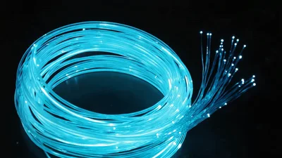 Glowing Blue Fiber Optic Cable Coil