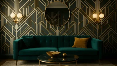 Art Deco Living Room With Velvet Sofa