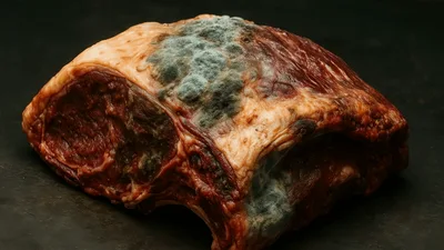 Moldy Raw Beef Rib Roast On Dark Surface