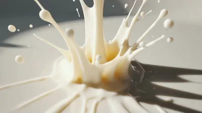 Milk Crown Splash With Droplets On White Surface