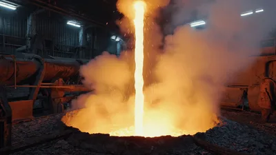 Molten Metal Pouring Into Industrial Casting Crucible