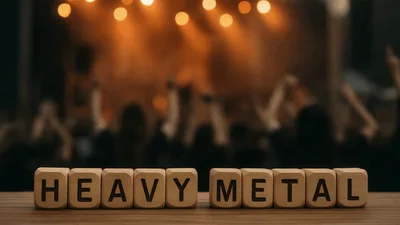 Wooden Blocks Spelling Heavy Metal In Front Of Concert Crowd
