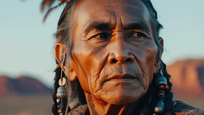 Native American Elder Looking Into The Distance