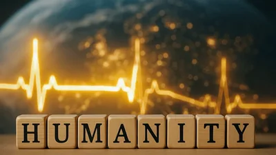 Humanity Text Blocks With Glowing EKG Heartbeat Line