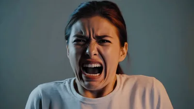 Young Woman Screaming In Intense Emotional Distress