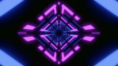 Neon Diamond Tunnel With Pulsing Blue And Pink Lights