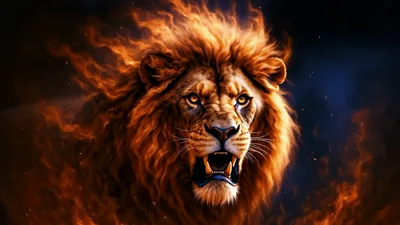 Fiery Lion Roaring With Glowing Flames