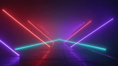 Neon Light Tunnel With Glowing Geometric Lines