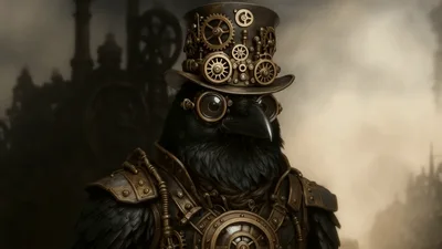Steampunk Crow Character With Gears And Goggles
