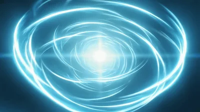 Abstract Blue Light Energy Swirls Rotating In Dark Space