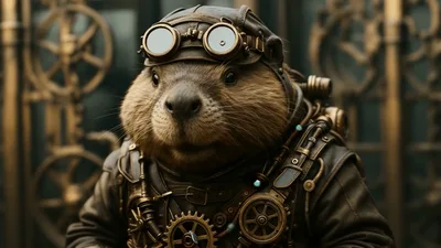 Steampunk Beaver Character Wearing Goggles And Mechanical Gear