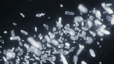 Floating Translucent Quartz Crystals Rotating In Dark Space