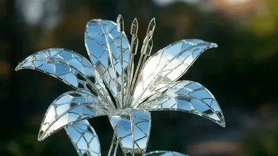 Reflective Mosaic Lily Sculpture Rotating Outdoors