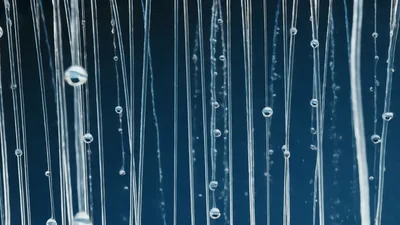 Clear Viscous Liquid Strands Dripping Downward