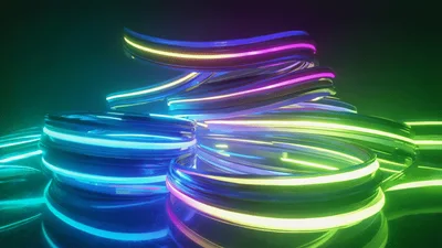 Abstract Neon Glowing Coiled Ribbons Rotating
