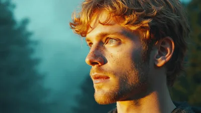 Young Man With Red Hair Looking Into Distance