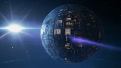 Futuristic Mechanical Planet Rotating In Deep Space