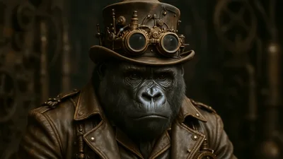 Steampunk Gorilla Wearing Top Hat And Goggles