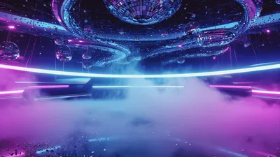 Futuristic Nightclub Dance Floor With Rotating Disco Balls