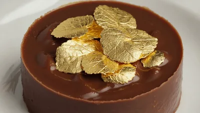Gourmet Chocolate Tart Topped With Edible Gold Leaf