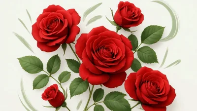 Animated Red Roses Blooming On White Background