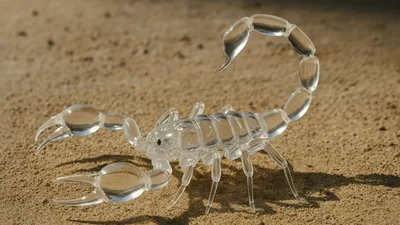 Glass Scorpion Figurine Moving On Sandy Surface