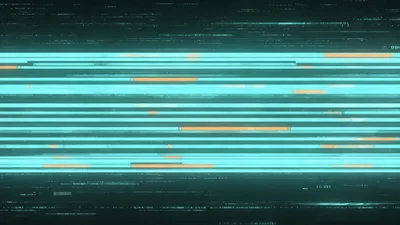 Digital Data Stream With Glowing Cyan And Orange Lines