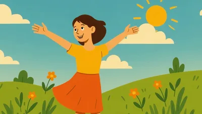 Happy Young Woman Enjoying Sunny Day In Meadow